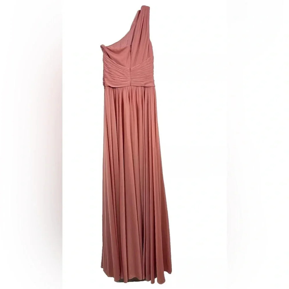 David's Bridal One Shoulder Mesh Bridesmaid Dress Full Skirt Style F19932 - Picture 3 of 6